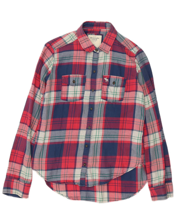 Cămașă de flanel supradimensionată pentru femei Abercrombie & Fitch UK 6 XS bumbac cu carouri roșii