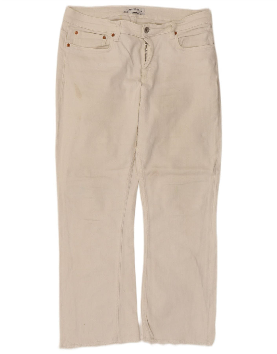 Blugi de dama ZARA Cropped EU 40 Medium W30 L25 Bumbac Alb