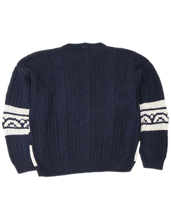 Pulover vintage pentru bărbați cu gâtul turnat, mare, bleumarin, Fair Isle