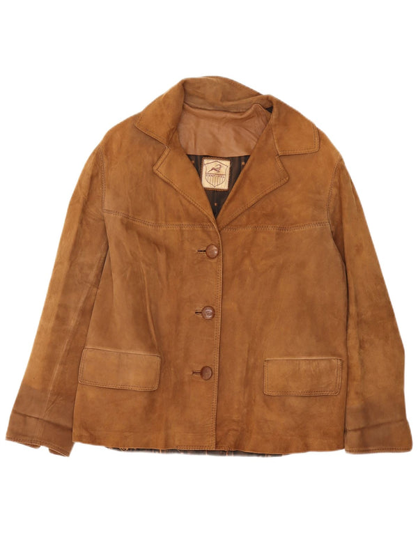 VINTAGE Jachetă cu 3 nasturi din piele intoarsa pentru femei UK 16 Maro mare