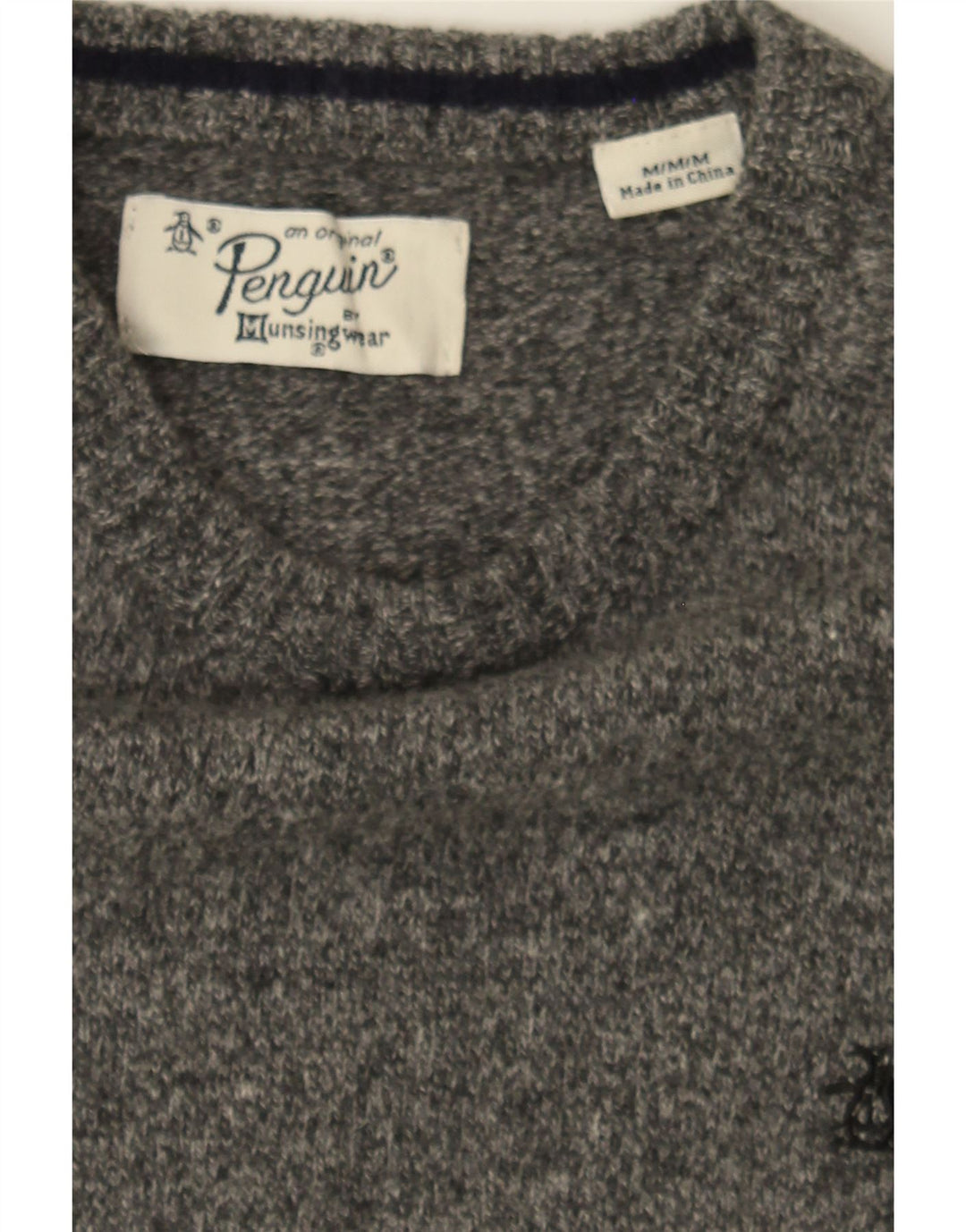 PENGUIN Womens Crew Neck Jumper Sweater UK 14 Medium Grey Flecked Vintage Penguin and Second-Hand Penguin from Messina Hembry 