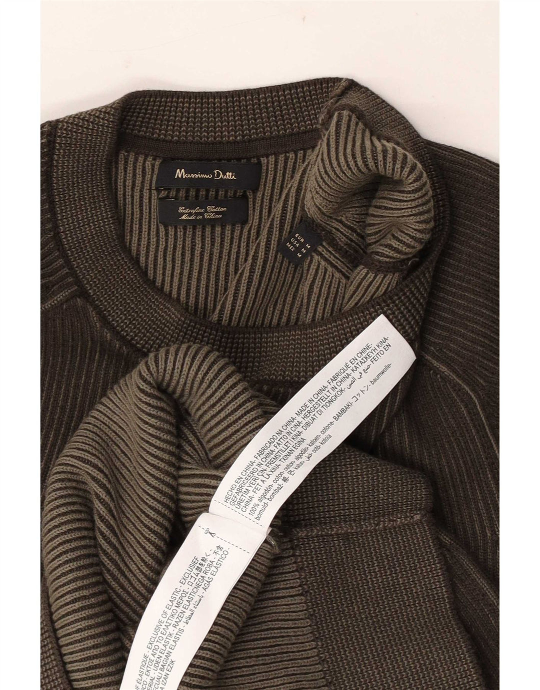 Pulover Massimo Dutti pentru bărbați cu gât roșu, bumbac maro mediu