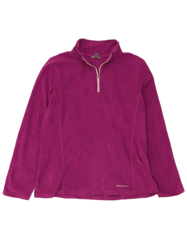 EDDIE BAUER Pulover pentru femeie cu fermoar și gât din lână UK 16, mare, violet, poliester