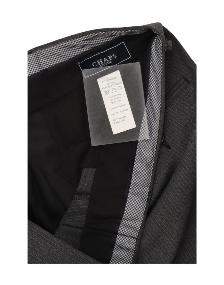 CHAPS Mens Straight Suit Trousers W34 L32 Grey Pinstripe Polyester Vintage Chaps and Second-Hand Chaps from Messina Hembry 