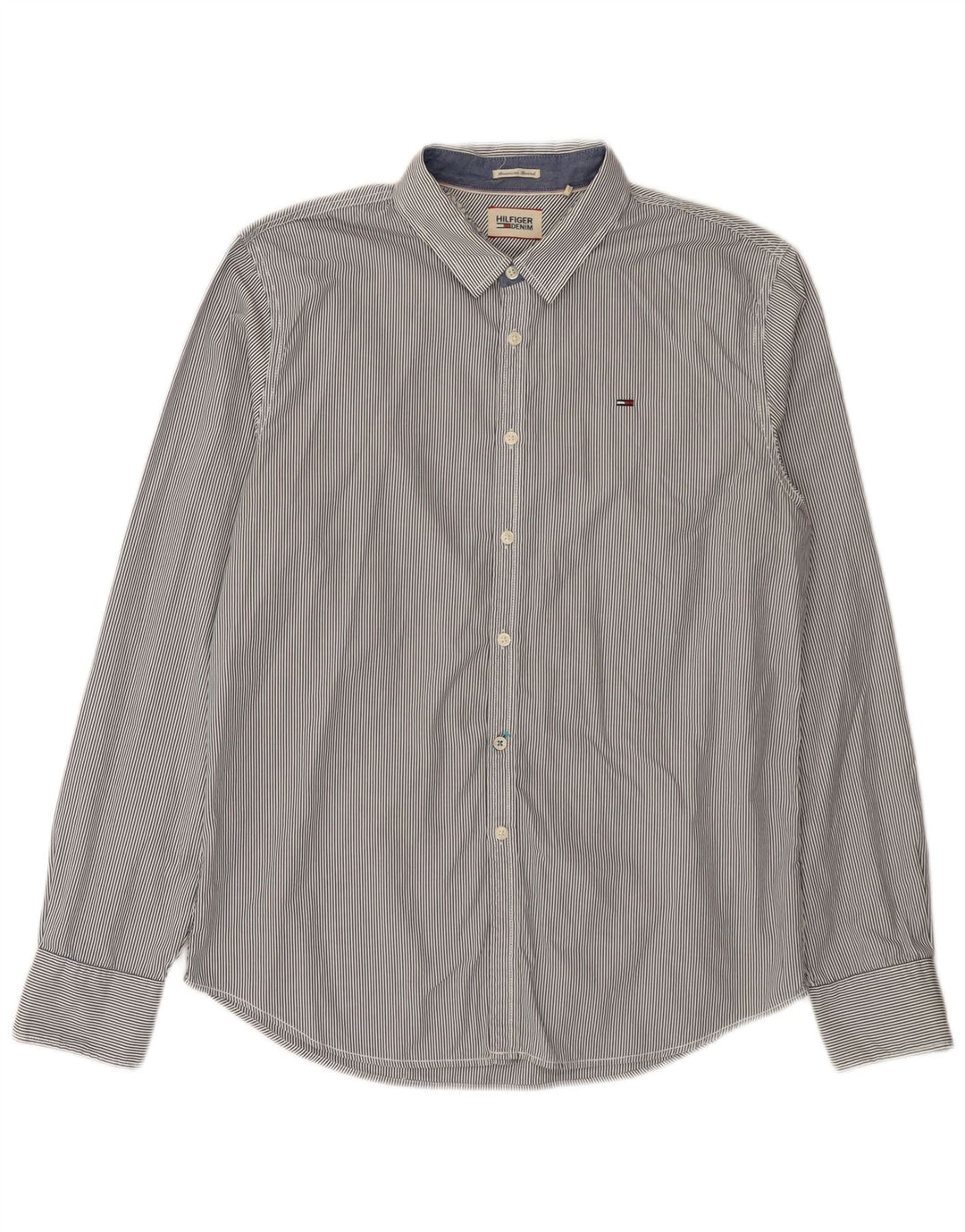 Cămașă pentru bărbați Tommy Hilfiger Slim Fit, bumbac cu dungi gri mediu
