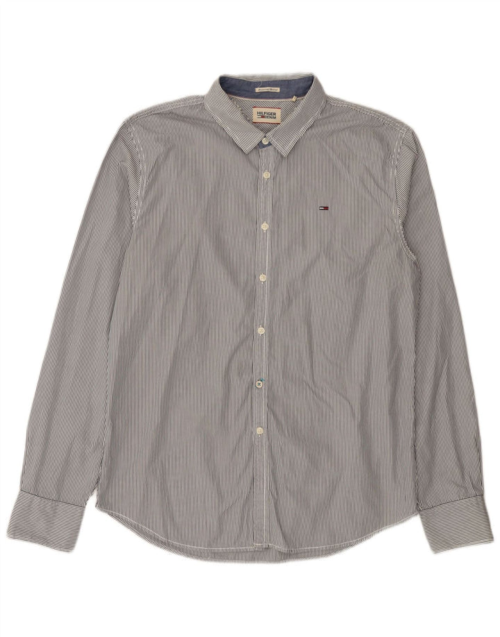 Cămașă pentru bărbați Tommy Hilfiger Slim Fit, bumbac cu dungi gri mediu