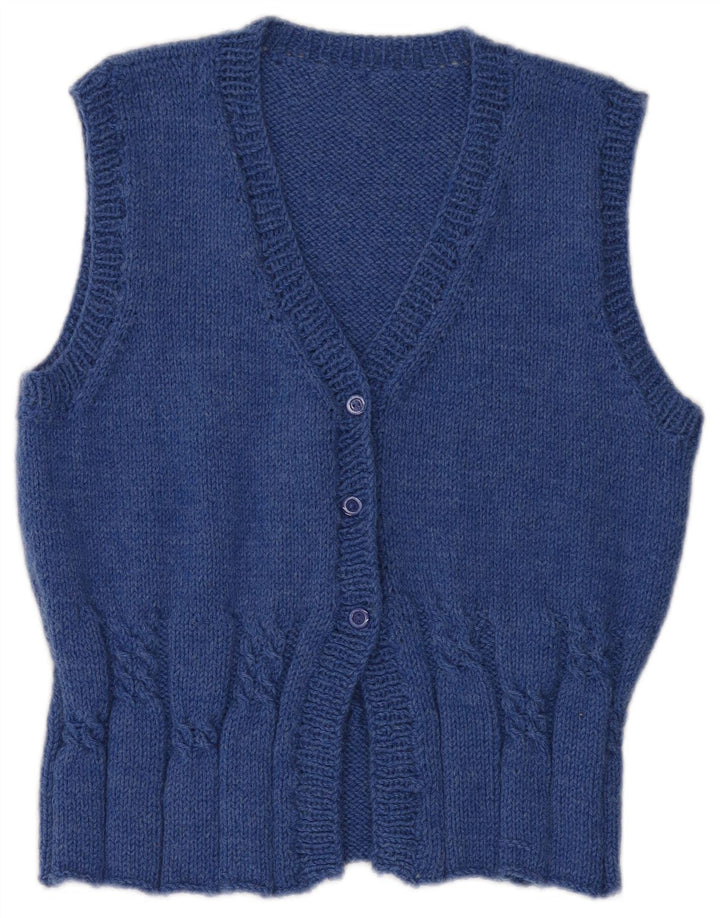 Pulover Cardigan fără mâneci Vintage pentru femei UK 14 Medium Blue