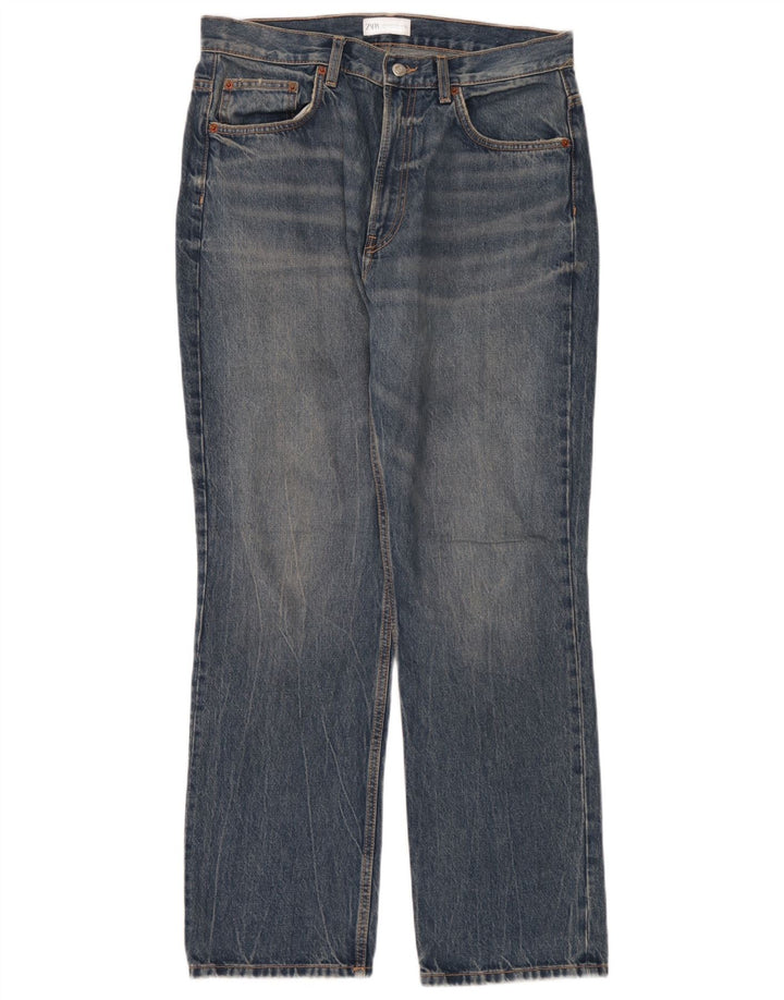 Blugi drepti pentru femei Zara EU 44 XL W34 L32 Albastru
