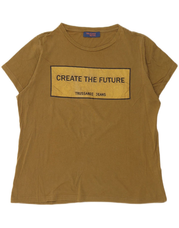 Tricou grafic Trussardi Jeans pentru femei Top UK 16 Large Kaki Bumbac