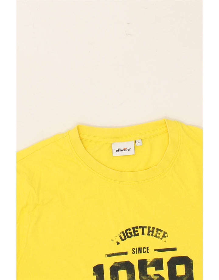 ELLESSE Mens Graphic T-Shirt Top Large Yellow Cotton Vintage Ellesse and Second-Hand Ellesse from Messina Hembry 