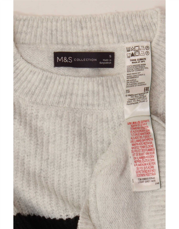 Pulover pentru femei Marks & Spencer cu decolteu triplu UK 10 mic, gri cu dungi