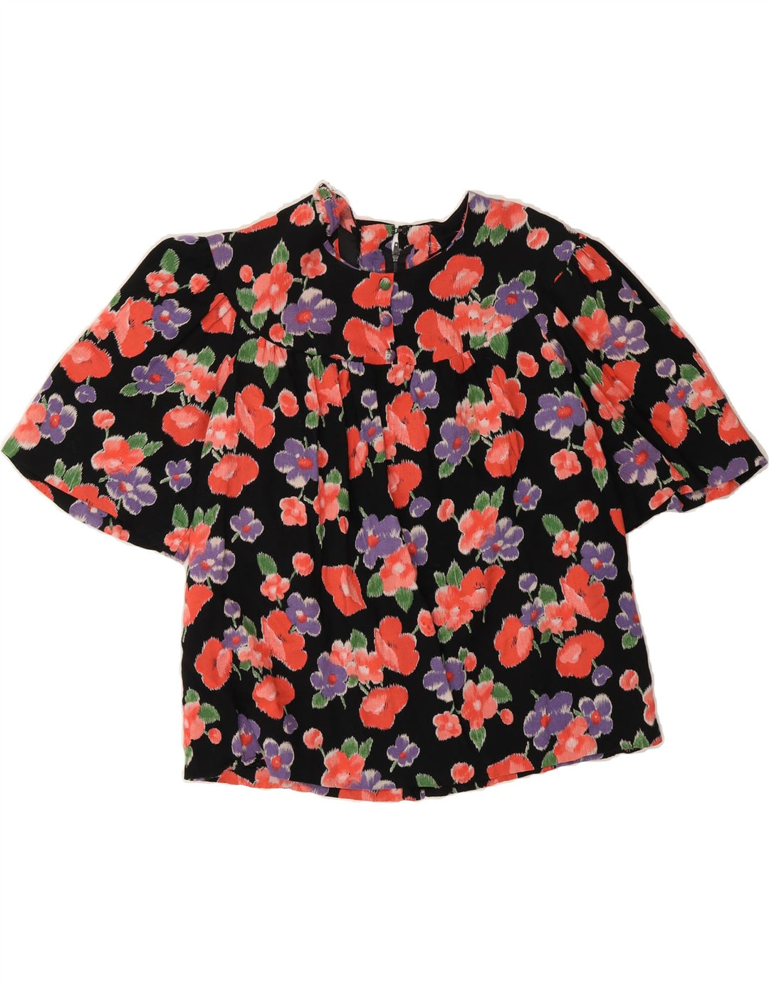 VINTAGE Womens Blouse Top UK 12 Medium Black Floral Vintage Vintage and Second-Hand Vintage from Messina Hembry 