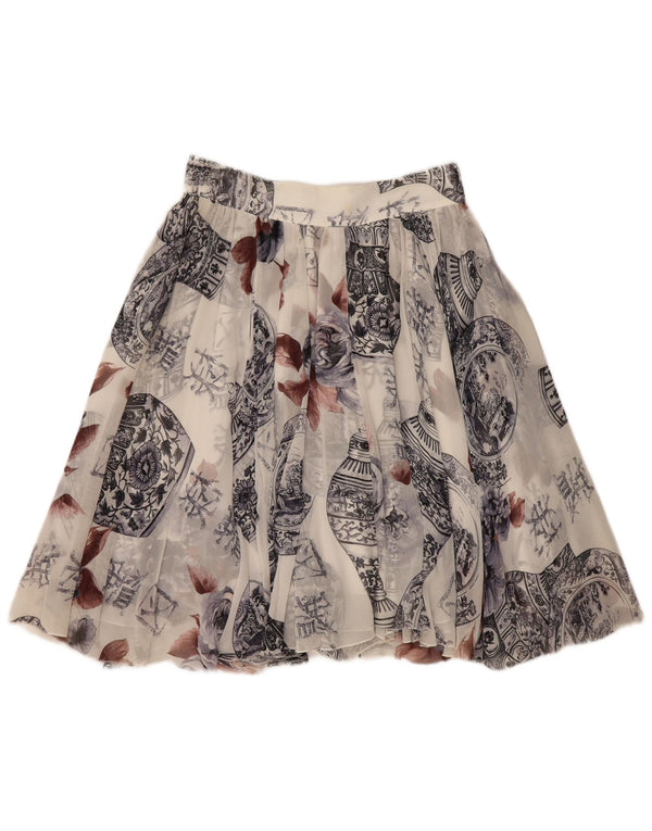 Fusta evazată cu model abstract Sportmax pentru femei UK 14 Medium W28 Alb