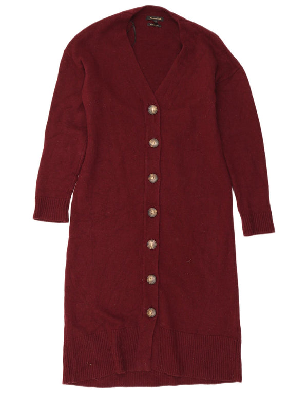 Pulover cardigan cu paragate Massimo Dutti pentru femei UK 10 Lână Burgundy mic