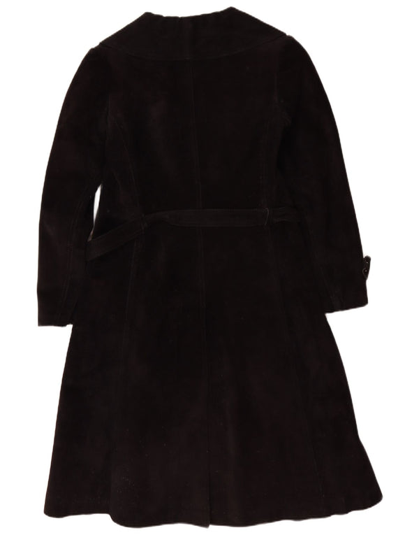 Palton din shearling vintage pentru femei UK 10 Mic din piele neagră