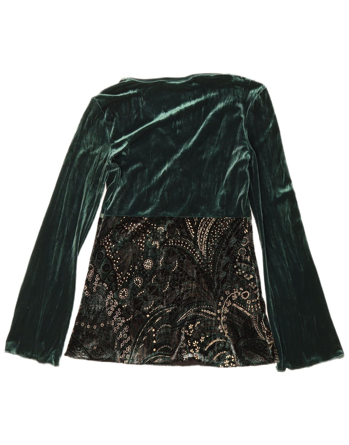 PRINCIPII Bluză din velur cu mânecă lungă pentru femei UK 10 Small Green Floral