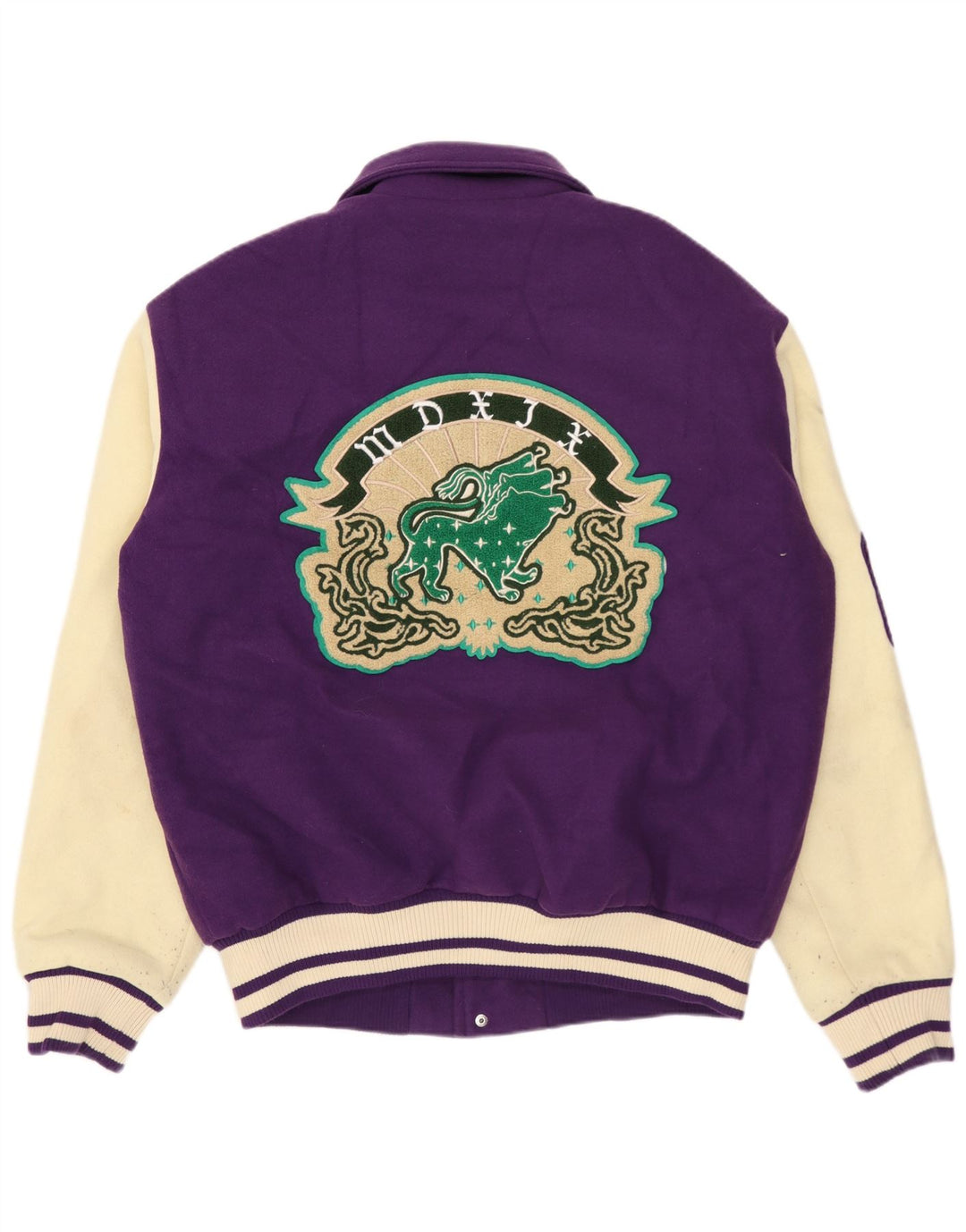 Jachetă Varsity cu grafică ZARA pentru bărbați UK 38 Poliester color bloc de culoare violet mediu