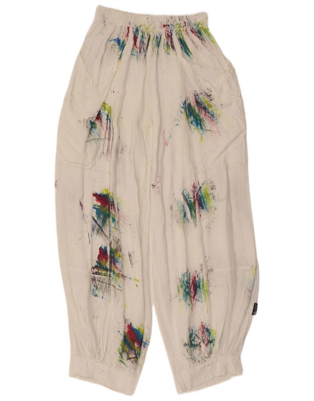 Pantaloni harem de damă vintage Medium W28 L29 White Tie Dye Viscoză