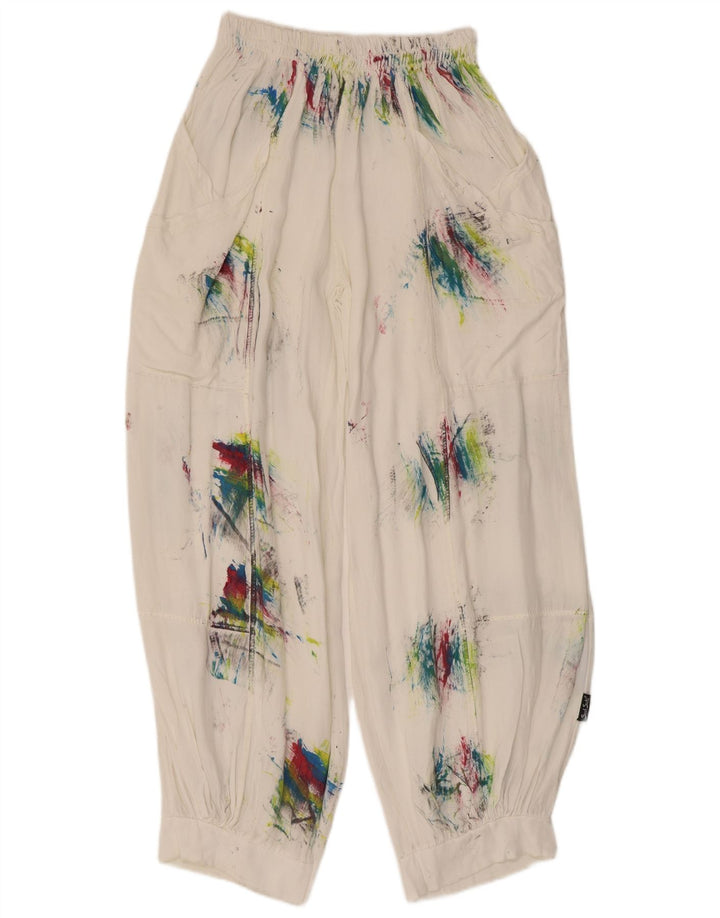 Pantaloni harem de damă vintage Medium W28 L29 White Tie Dye Viscoză