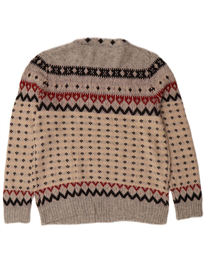 J. CREW Pulover pentru damă cu decolteu rotund UK 12 Medium Gri Fair Isle