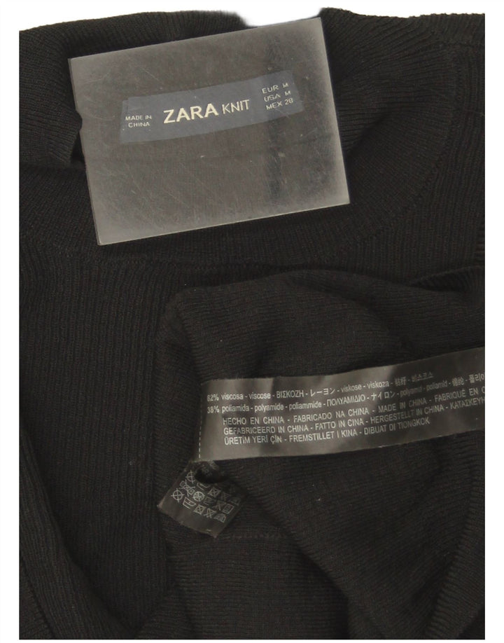 Pulover pentru damă Zara, cu volane în față, cu gât crew, UK 12 Medium Negru
