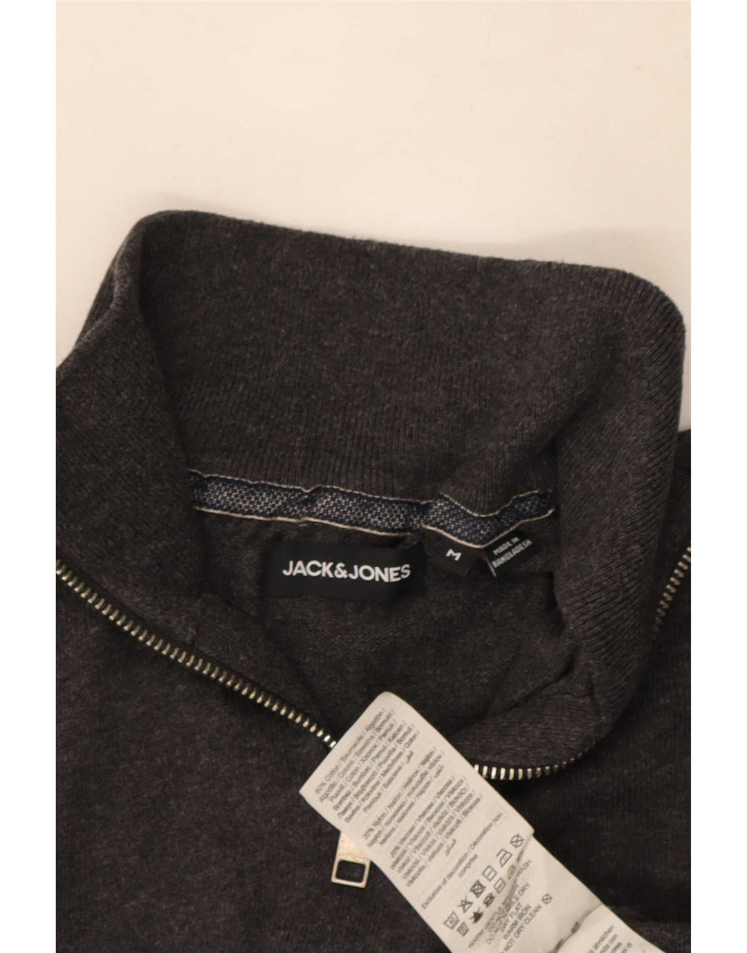 Pulover Jack & Jones pentru bărbați, cu fermoar și gât, bumbac, gri mediu