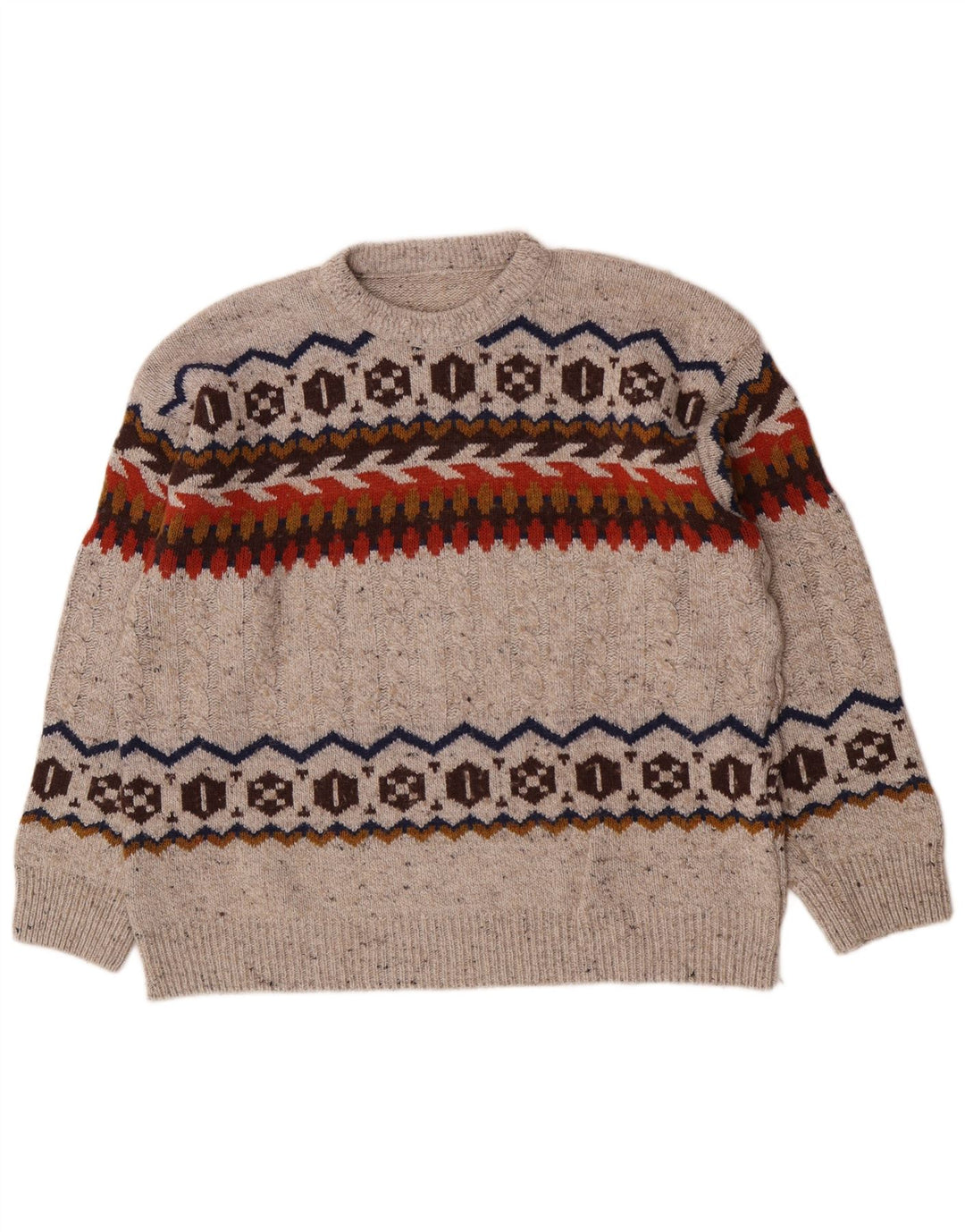 Pulover Vintage pentru bărbați, cu croială obișnuită, cu decolteu, mare, gri Fair Isle
