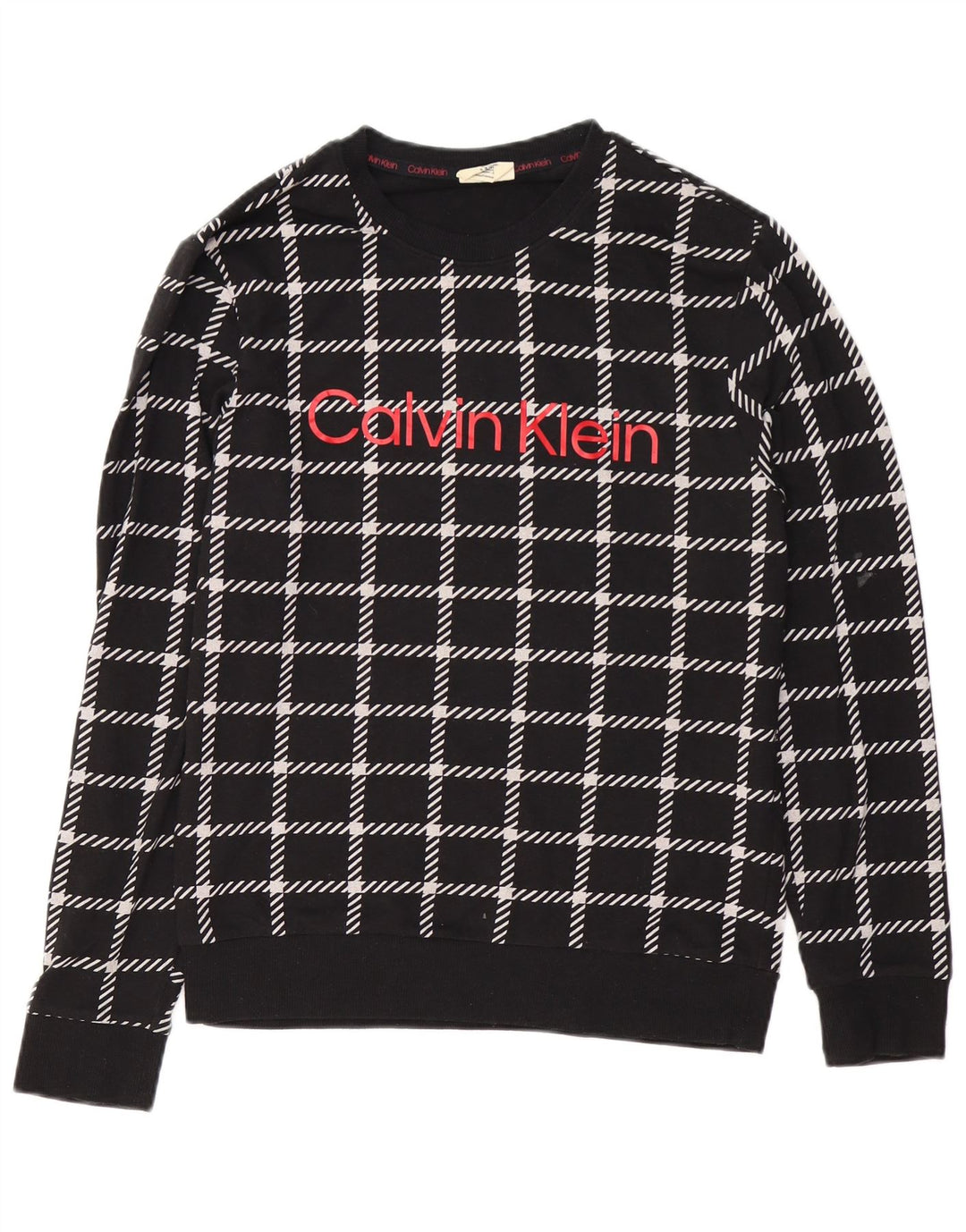 Hanorac grafic pentru bărbați CALVIN KLEIN Pulover mic, negru, cu carouri din bumbac