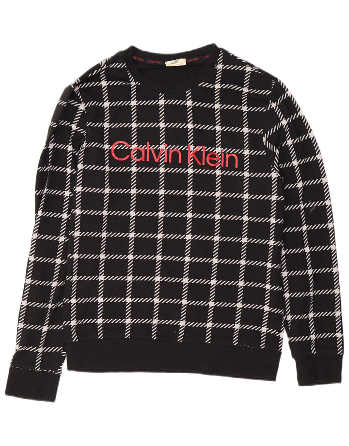 Hanorac grafic pentru bărbați CALVIN KLEIN Pulover mic, negru, cu carouri din bumbac