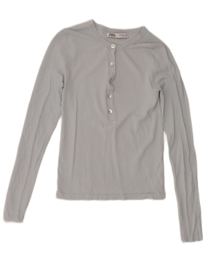 Top femeie Zara cu mânecă lungă UK 8 Small Blue Viscose