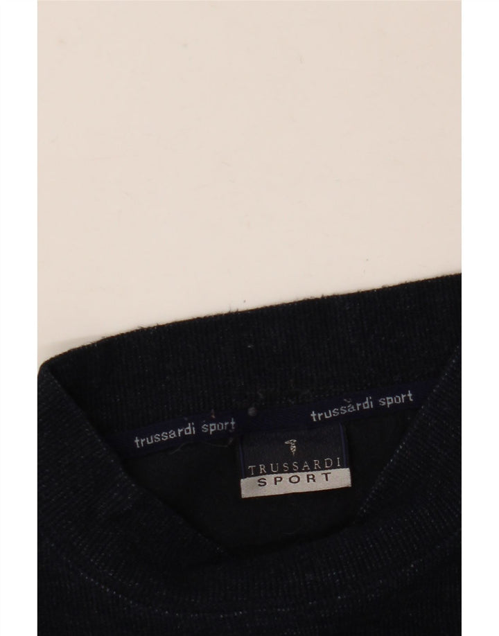 TRUSSARDI Pulover cu grafică pentru bărbați cu gât țestoasă, lână mare, albastru