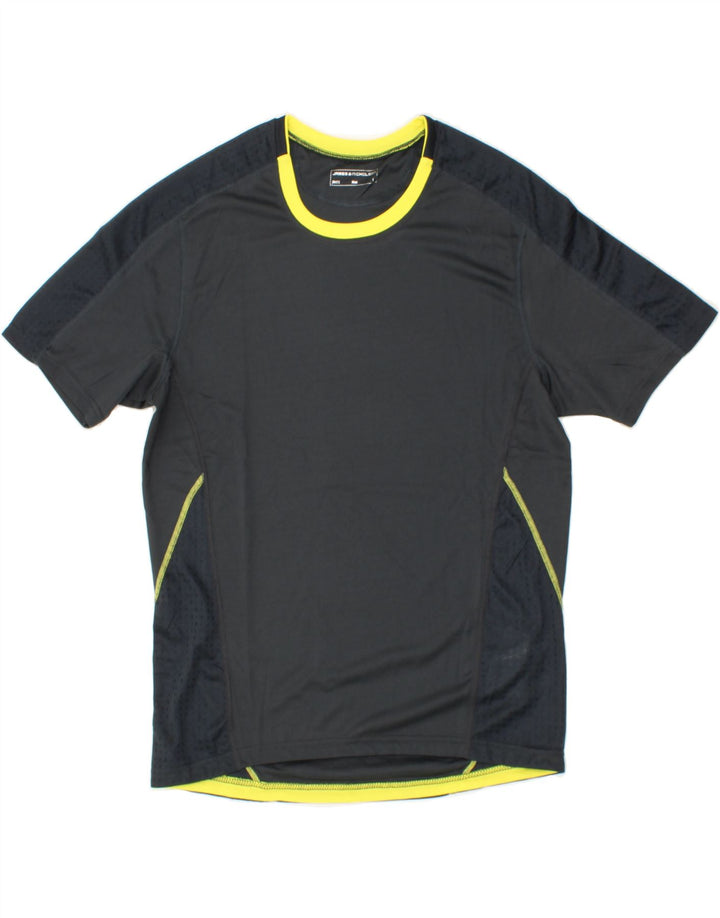 VINTAGE Mens T-Shirt Top Large Grey Colourblock Polyester Vintage Vintage and Second-Hand Vintage from Messina Hembry 