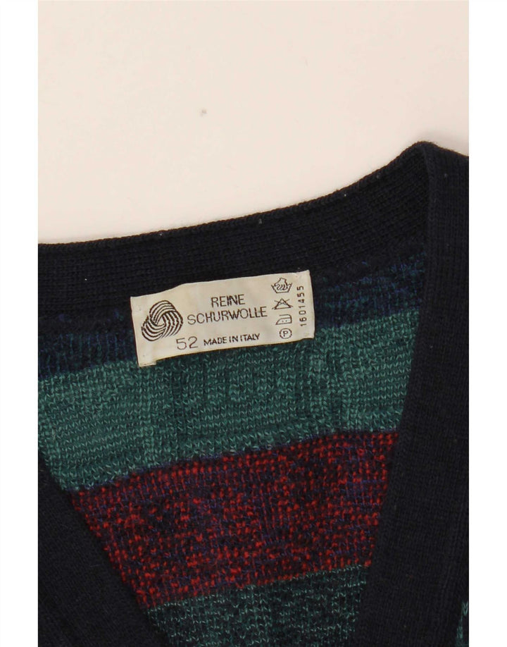 Pulover Cardigan Vintage Bărbați IT 52 Lână Geometrică Multicoloră Mare