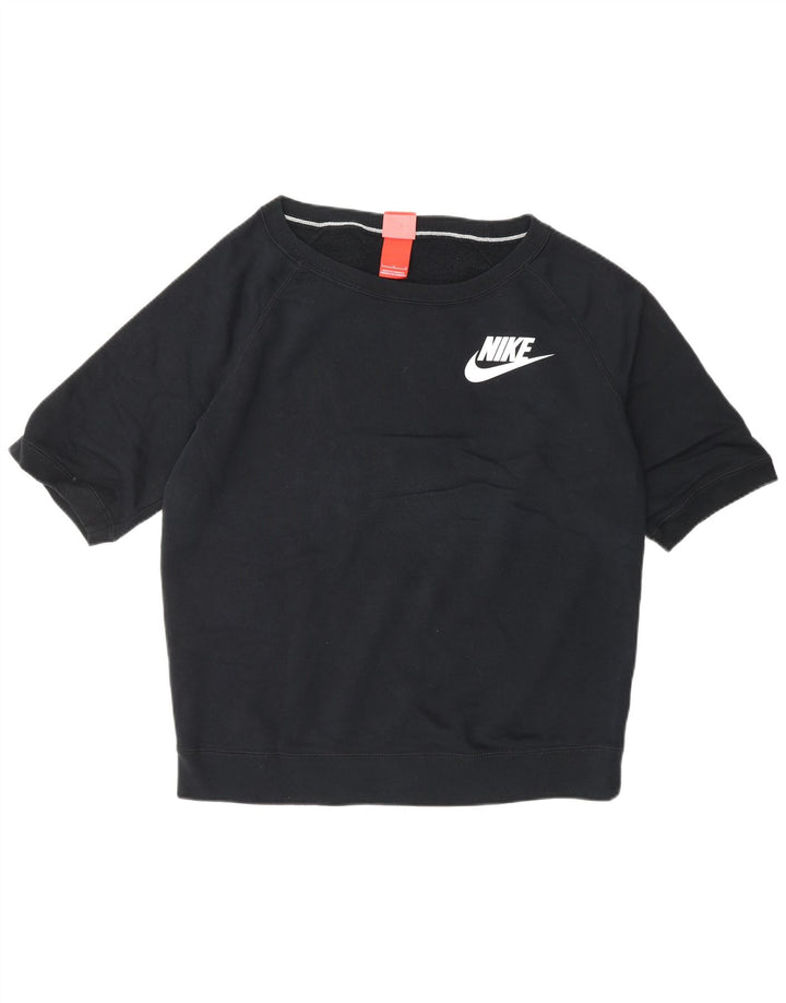 Pulover pentru femei NIKE cu mânecă scurtă, UK 16, mare, negru, bumbac