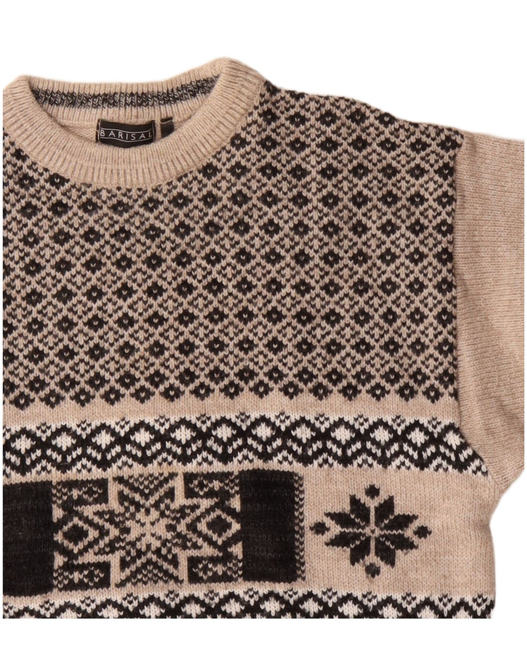 Pulover Barisal pentru bărbați cu gât de barcă, mediu, bej, fair Isle, poliacrilic