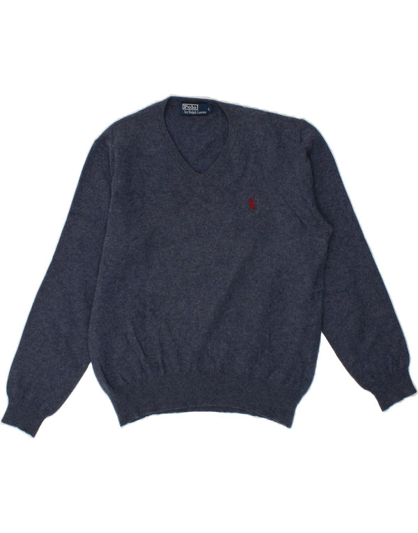 POLO RALPH LAUREN Pulover cu decolteu în V pentru femei UK 16 Mare Lână bleumarin