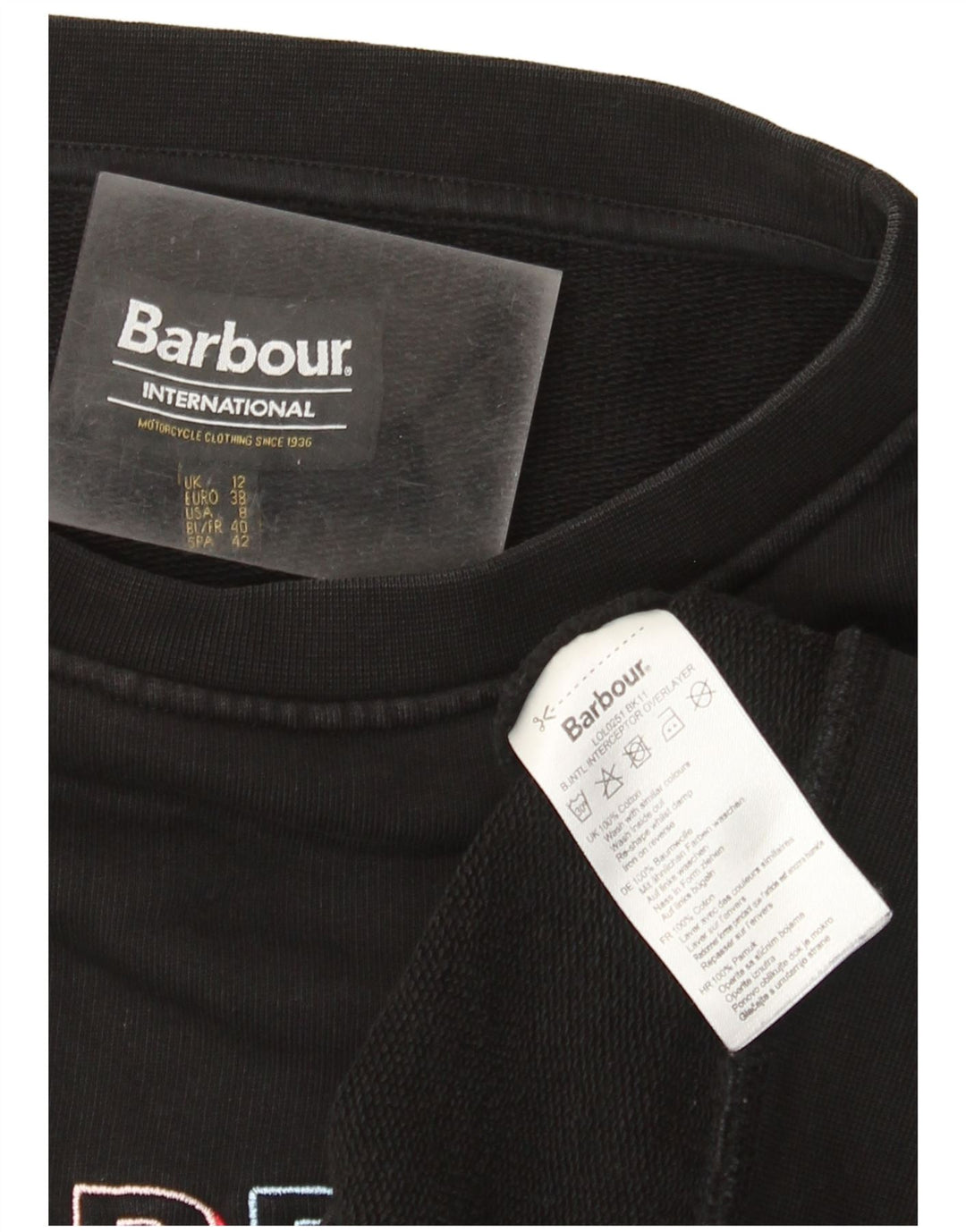 Barbour Pulover cu grafic pentru femei UK 12 Bumbac mediu negru