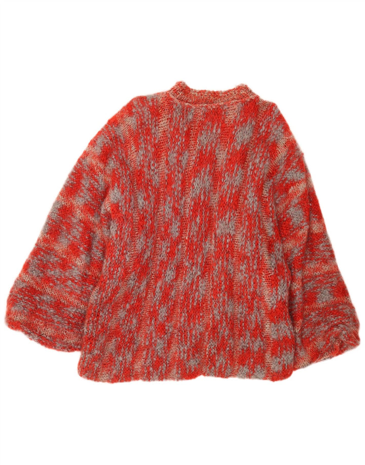 Pulover cardigan supradimensionat vintage pentru femei UK 16 mare, roșu, pete