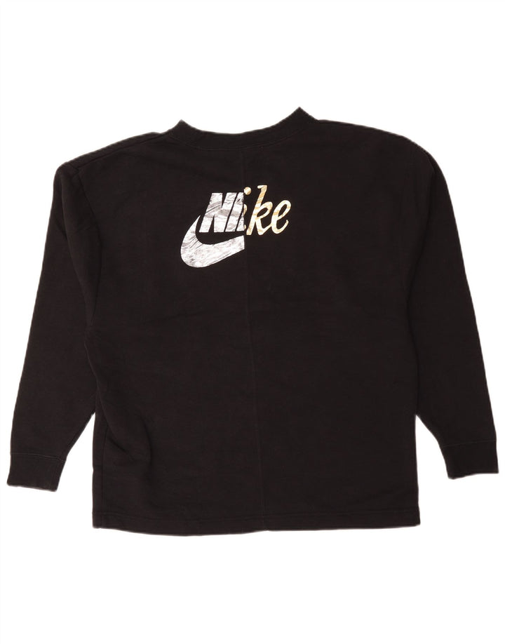 Pulover supradimensionat cu grafic Nike pentru femei UK 10 Bumbac negru mic