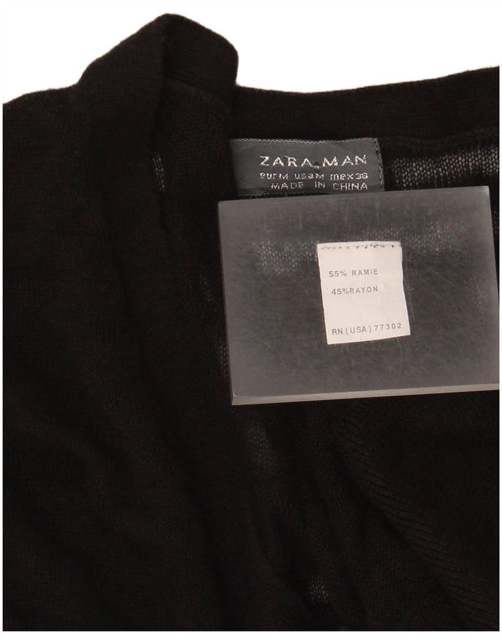Pulover cu decolteu în V Zara pentru bărbați, negru mediu, ramie
