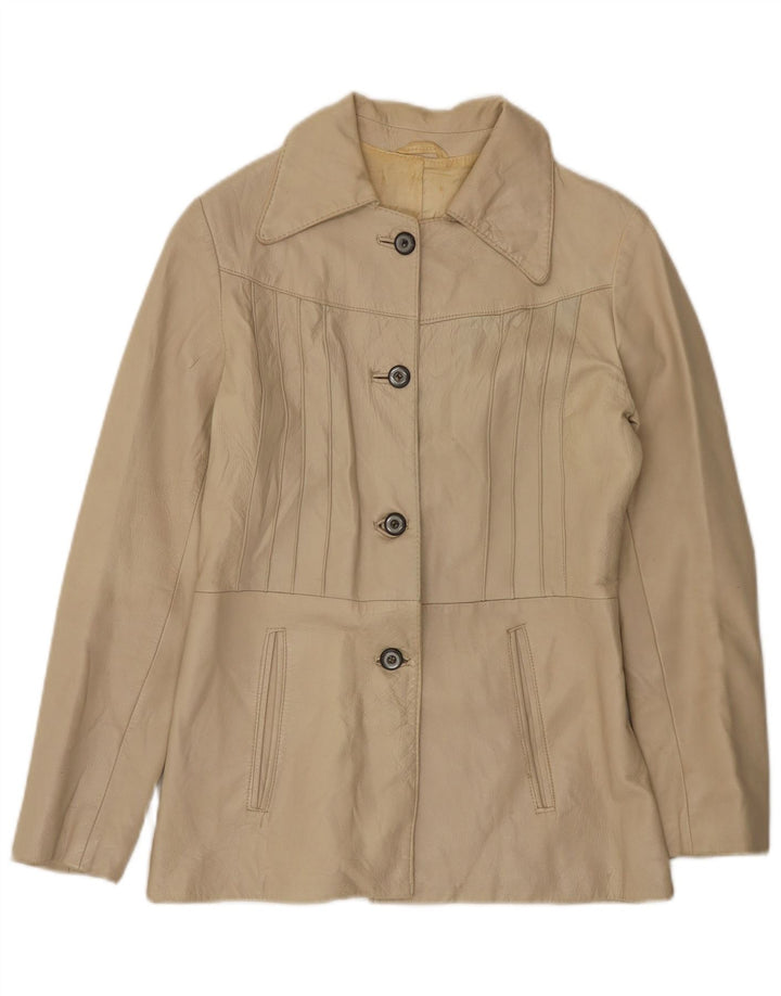 Jachetă de piele vintage pentru femei UK 10 Small Beige