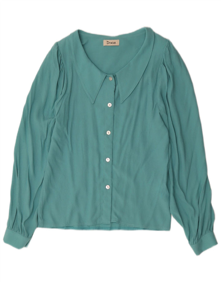 Bluză cămașă vintage pentru femei UK 10 Small Blue Viscose