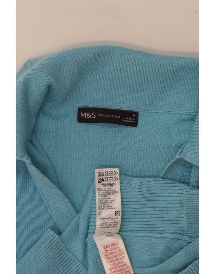 Tricou polo cu mânecă scurtă pentru femei Marks & Spencer UK 12 Bumbac albastru mediu
