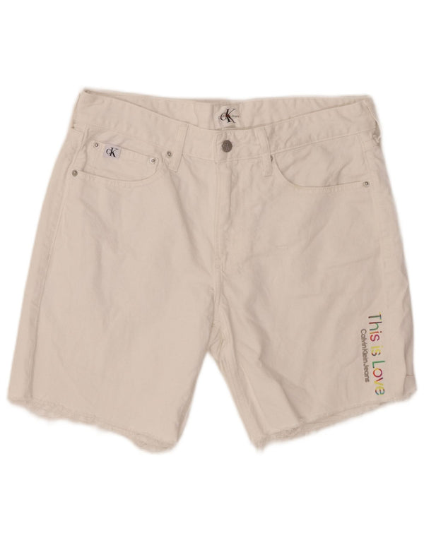 Pantaloni scurți din denim grafic pentru bărbați CALVIN KLEIN W31 bumbac alb mediu