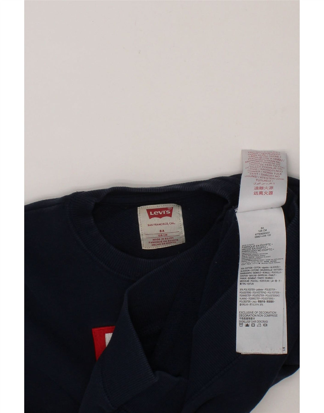 LEVI'S Boys Graphic Sweatshirt Jumper 7-8 Years Navy Blue Cotton Vintage Levi's and Second-Hand Levi's from Messina Hembry 
