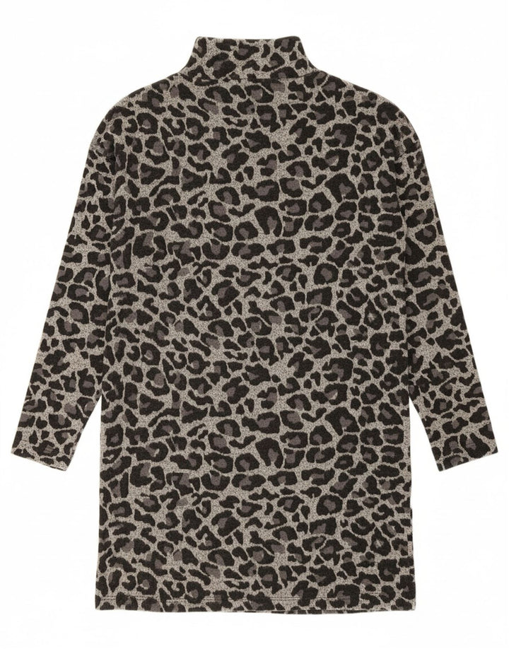 OASIS Womens Long Sleeve Shift Dress UK 14 Medium Grey Animal Print
