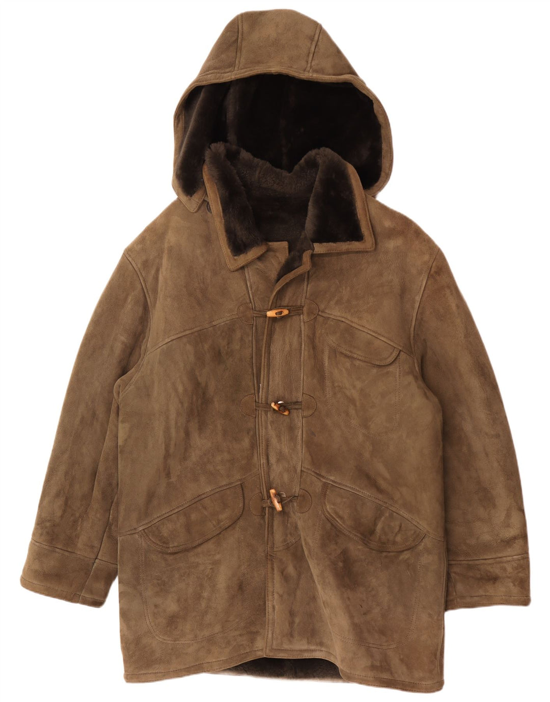 Palton din shearling cu glugă vintage pentru bărbați IT 54 2XL kaki