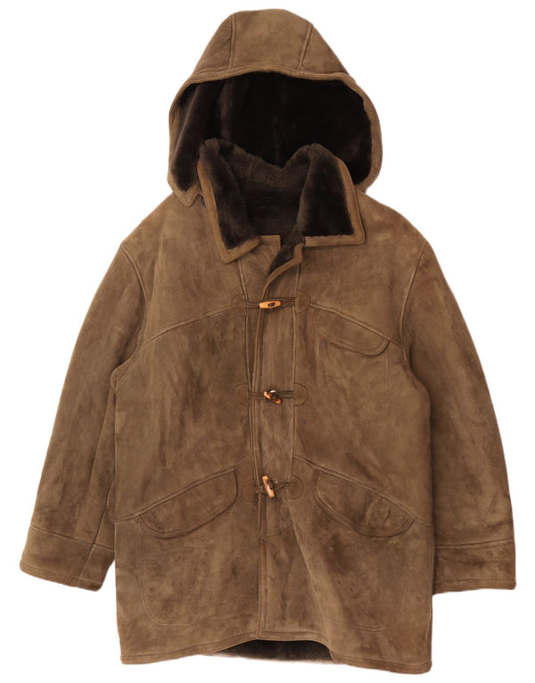 Palton din shearling cu glugă vintage pentru bărbați IT 54 2XL kaki