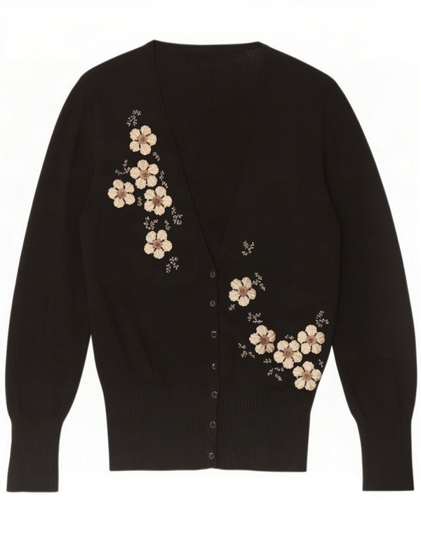 Pulover cardigan pentru femei Marks & Spencer UK 12 Medium Black Floral Viscose