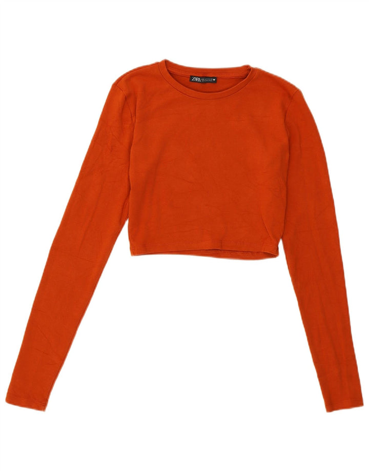 Crop Top pentru femei Zara cu mânecă lungă UK 12, bumbac maro mediu